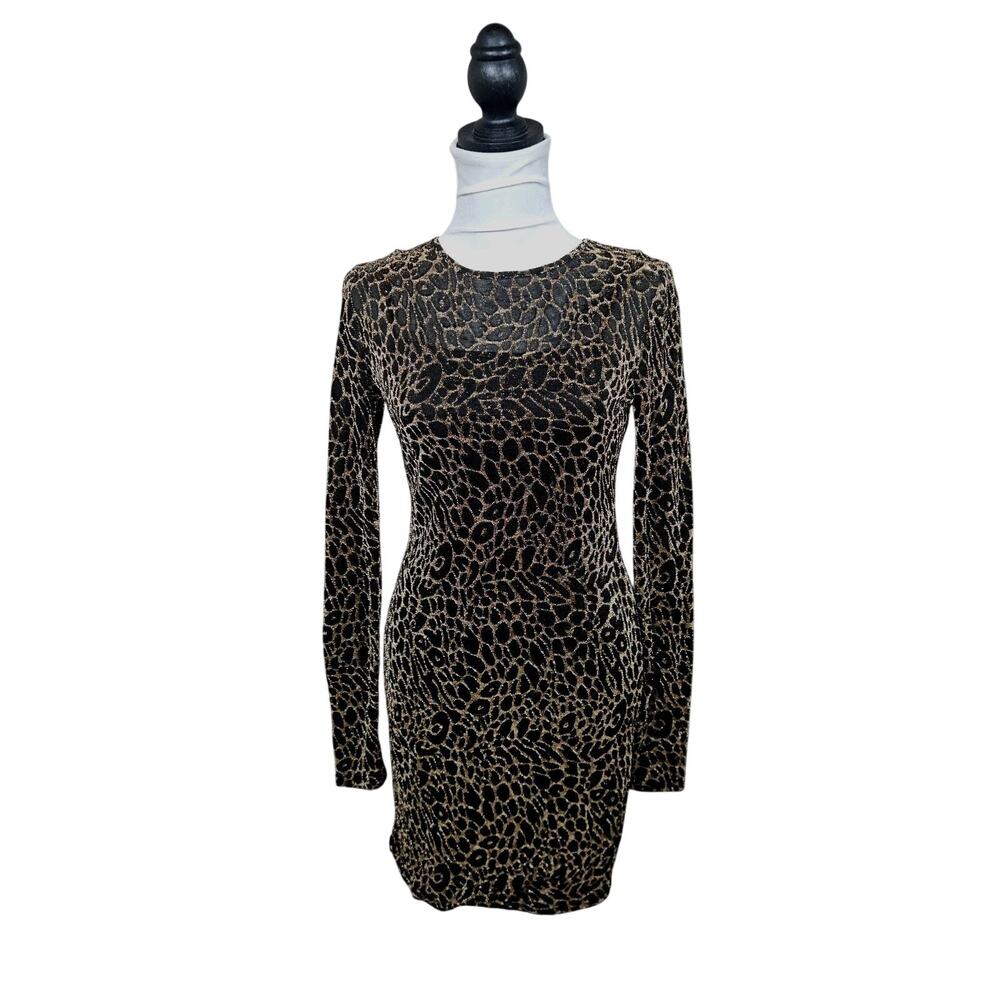 Witchy Mob Wives Liz & Sara Metallic Animal Print Mesh Mini Dress M Sheer 90s